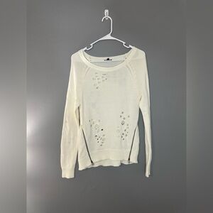 Express white side zip ups holes going out sweater